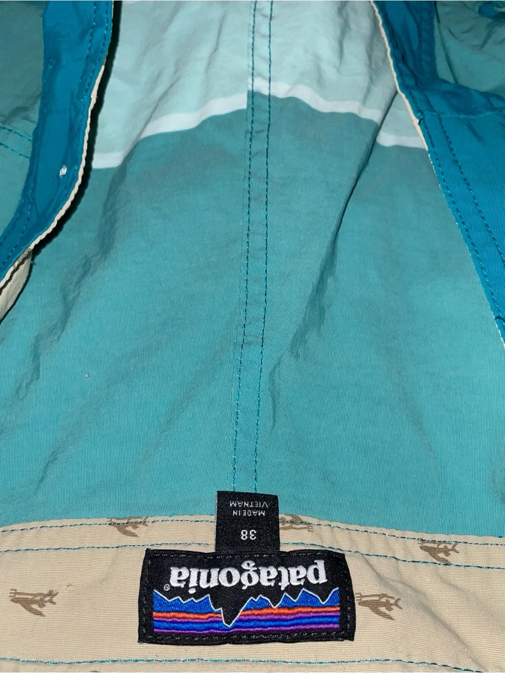 Patagonia Teal and Light Teal Patterned Swim‎ Board Shorts